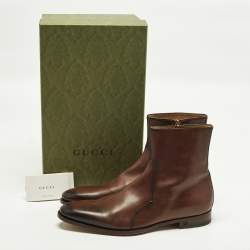 Pre Owned Gucci Size 41.5 Brown Leather Chelsea Boots