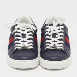 Pre Owned Gucci Ace Size 40 Blue/Black GG Supreme Canvas Low Top Sneakers