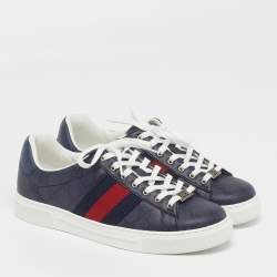 Pre Owned Gucci Ace Size 40 Blue/Black GG Supreme Canvas Low Top Sneakers