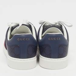 Pre Owned Gucci Ace Size 40 Blue/Black GG Supreme Canvas Low Top Sneakers