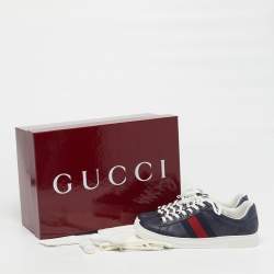 Pre Owned Gucci Ace Size 40 Blue/Black GG Supreme Canvas Low Top Sneakers