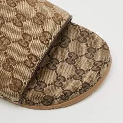 Pre Owned Gucci GG Size 43 Beige/Brown Canvas Flat Slide