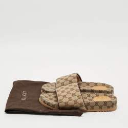 Pre Owned Gucci GG Size 43 Beige/Brown Canvas Flat Slide