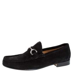 Gucci Black Suede Horsebit Slip On Loafers Size 40