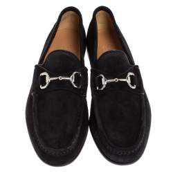 Gucci Black Suede Horsebit Slip On Loafers Size 40
