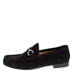 Gucci Black Suede Horsebit Slip On Loafers Size 40