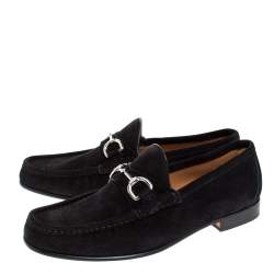 Gucci Black Suede Horsebit Slip On Loafers Size 40