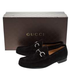 Gucci Black Suede Horsebit Slip On Loafers Size 40