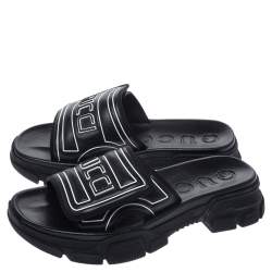 Gucci Black Leather Logo Slide Sandals Size 41