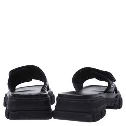 Gucci Black Leather Logo Slide Sandals Size 41