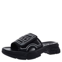 Gucci Black Leather Logo Slide Sandals Size 41