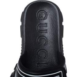 Gucci Black Leather Logo Slide Sandals Size 41