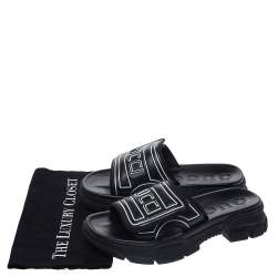Gucci Black Leather Logo Slide Sandals Size 41