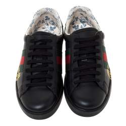 Pre Owned حذاء رياضى غوتشى منخفض من الأعلى إيس جلد أسود مقاس 41.5