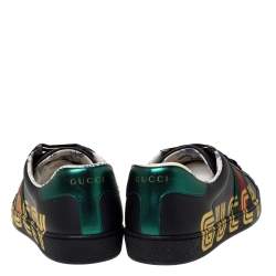 Pre Owned حذاء رياضى غوتشى منخفض من الأعلى إيس جلد أسود مقاس 41.5