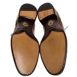 Gucci Brown Leather Brogue Detail Lace Up Derby Size 44