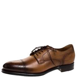 Gucci Brown Leather Brogue Detail Lace Up Derby Size 44