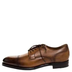 Gucci Brown Leather Brogue Detail Lace Up Derby Size 44