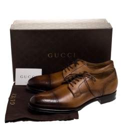 Gucci Brown Leather Brogue Detail Lace Up Derby Size 44