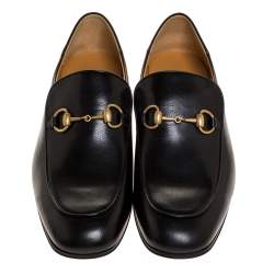 Gucci Black Leather Jordaan Horsebit Slip On Loafers Size 44