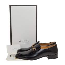 Gucci Black Leather Jordaan Horsebit Slip On Loafers Size 44