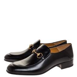 Gucci Black Leather Jordaan Horsebit Slip On Loafers Size 44