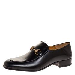 Gucci Black Leather Jordaan Horsebit Slip On Loafers Size 44