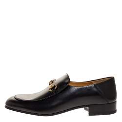 Gucci Black Leather Jordaan Horsebit Slip On Loafers Size 44