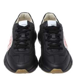 Gucci Black Leather Rhyton Logo Low Top Sneakers Size 44.5