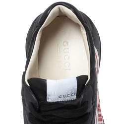 Gucci Black Leather Rhyton Logo Low Top Sneakers Size 44.5