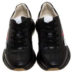 مملوكة مسبقًا Gucci Black Leather Rhyton Logo Low Top Sneakers Size 44