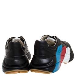 مملوكة مسبقًا Gucci Black Leather Rhyton Logo Low Top Sneakers Size 44