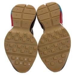 مملوكة مسبقًا Gucci Black Leather Rhyton Logo Low Top Sneakers Size 44