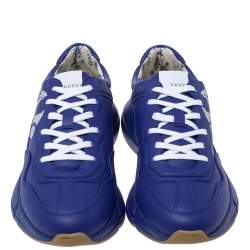 Gucci Blue Leather Rhyton NY Yankees Low Top Sneakers Size 44.5