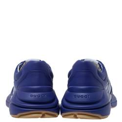Gucci Blue Leather Rhyton NY Yankees Low Top Sneakers Size 44.5