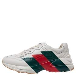 Gucci Cream Leather Web Rhyton Low Top Sneakers Size 44