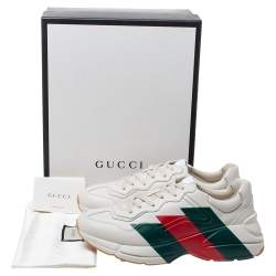 Gucci Cream Leather Web Rhyton Low Top Sneakers Size 44