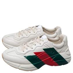 Gucci Cream Leather Web Rhyton Low Top Sneakers Size 44
