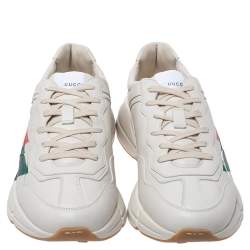 Gucci Cream Leather Web Rhyton Low Top Sneakers Size 44