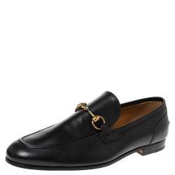 مملوكة مسبقًا Gucci Black Leather Jordaan Horsebit Slip On Loafers Size 44