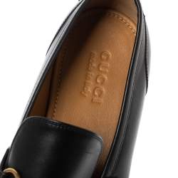 مملوكة مسبقًا Gucci Black Leather Jordaan Horsebit Slip On Loafers Size 44