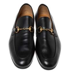 مملوكة مسبقًا Gucci Black Leather Jordaan Horsebit Slip On Loafers Size 44