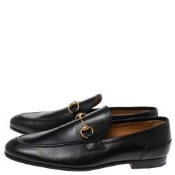 مملوكة مسبقًا Gucci Black Leather Jordaan Horsebit Slip On Loafers Size 44