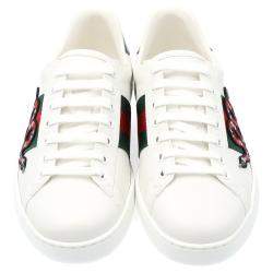 Pre Owned Gucci White Leather Ace Snake Sneakers Size 41 (US 7)
