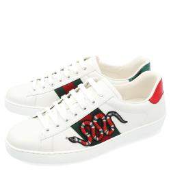 Pre Owned Gucci White Leather Ace Snake Sneakers Size 41 (US 7)