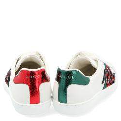 Pre Owned Gucci White Leather Ace Snake Sneakers Size 41 (US 7)