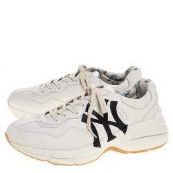 Gucci Cream Leather Rhyton NY Yankees Low Top Sneakers Size 43.5
