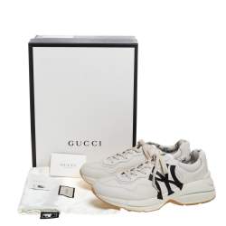 Gucci Cream Leather Rhyton NY Yankees Low Top Sneakers Size 43.5