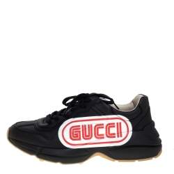 Gucci Black Leather Rhyton Low Top Sneakers Size 43