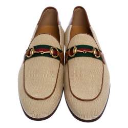 Gucci Brown Canvas and Leather Web Horsebit Loafers Size 42.5